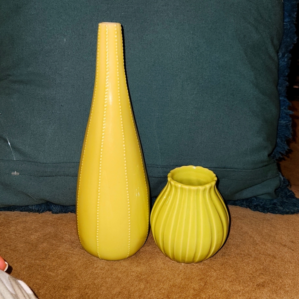NWT Set of 2 Crate & Barrel Vases Pea Green Barbara Eigen